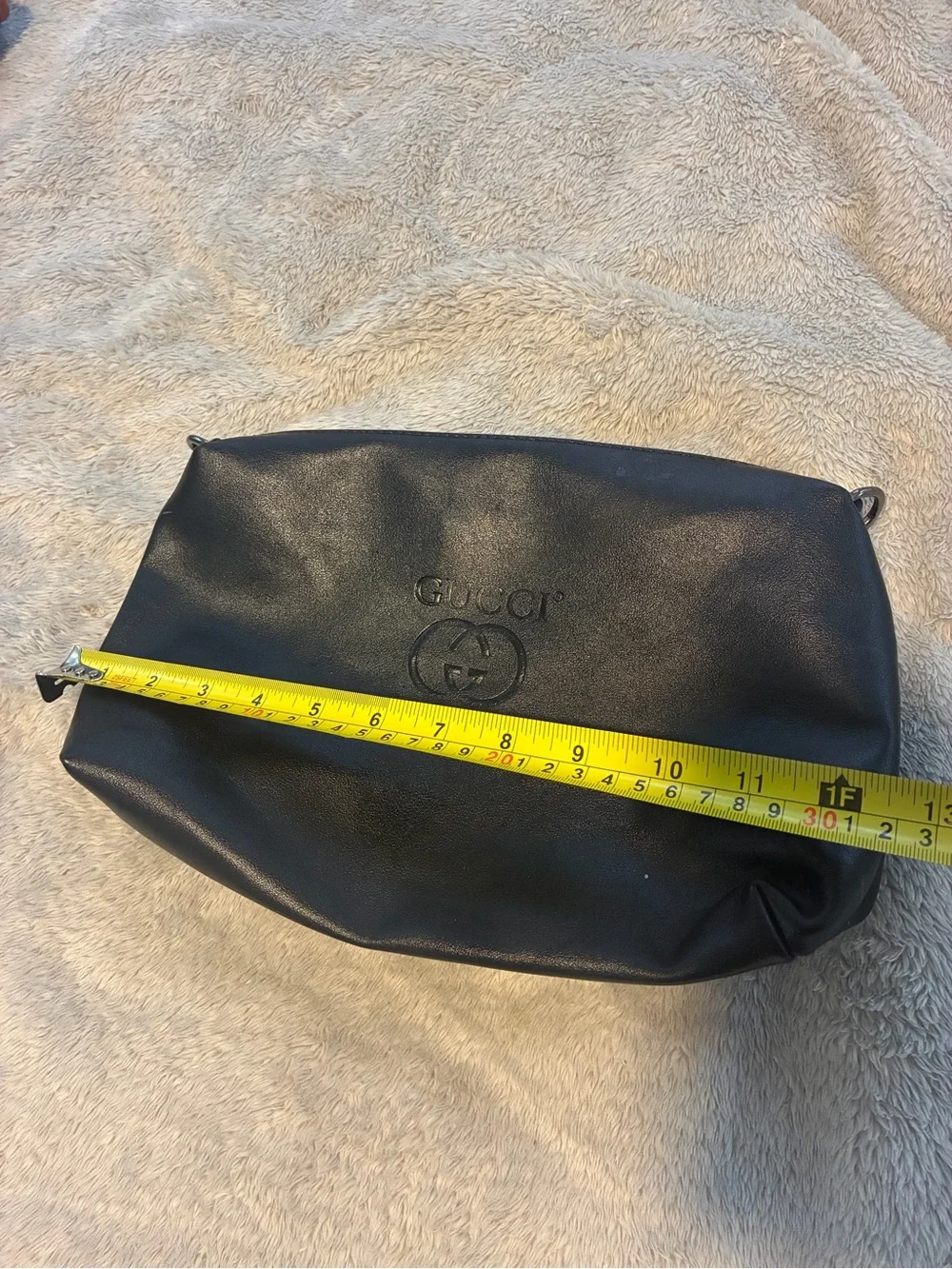 Black Leather Pouch - Men's Travel & Toiletry Bag with Gucci Logo front
